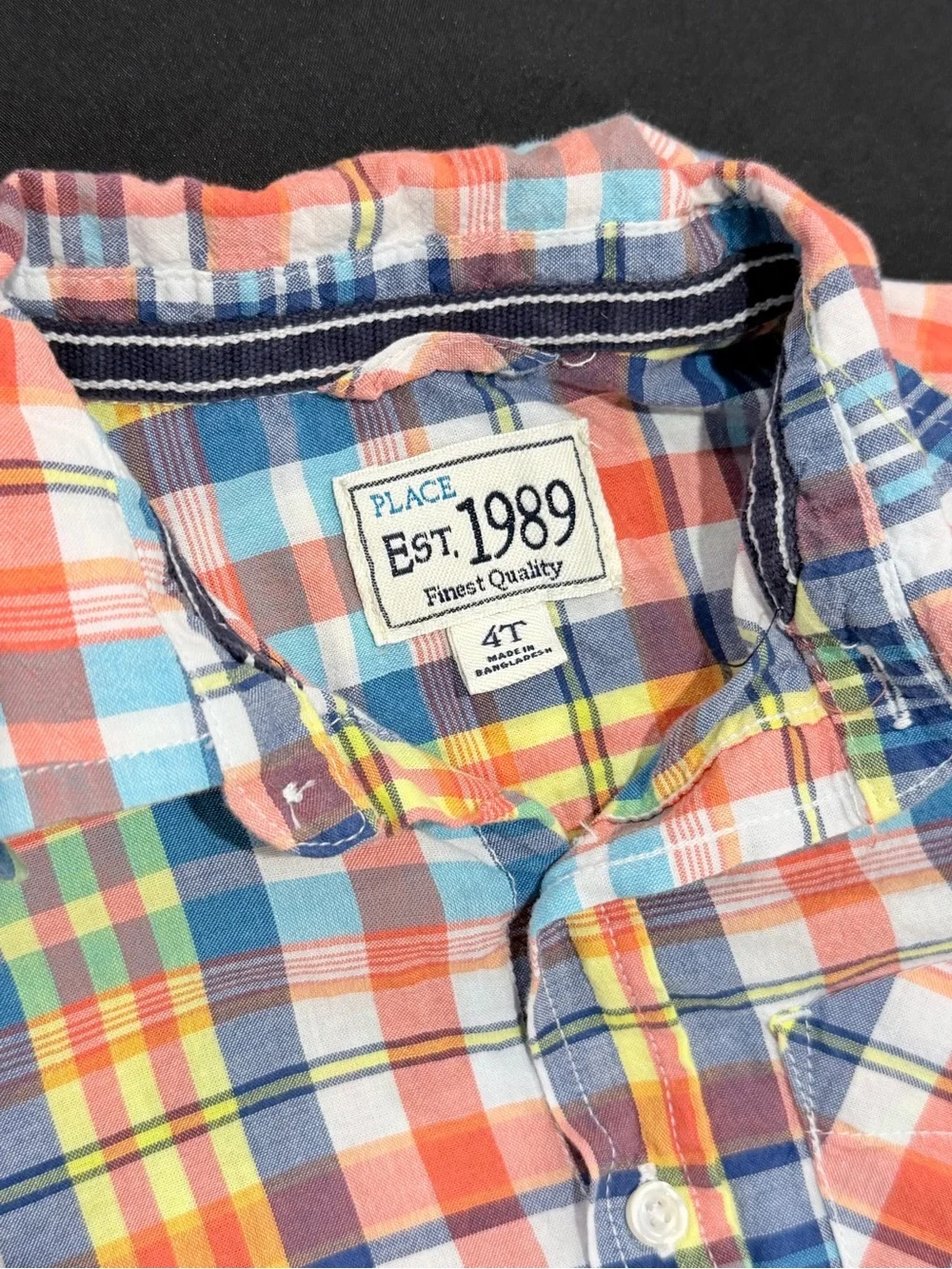 The Children's Place Short Sleeve Button-Down Shirt in Orange Blue Yellow Plaid